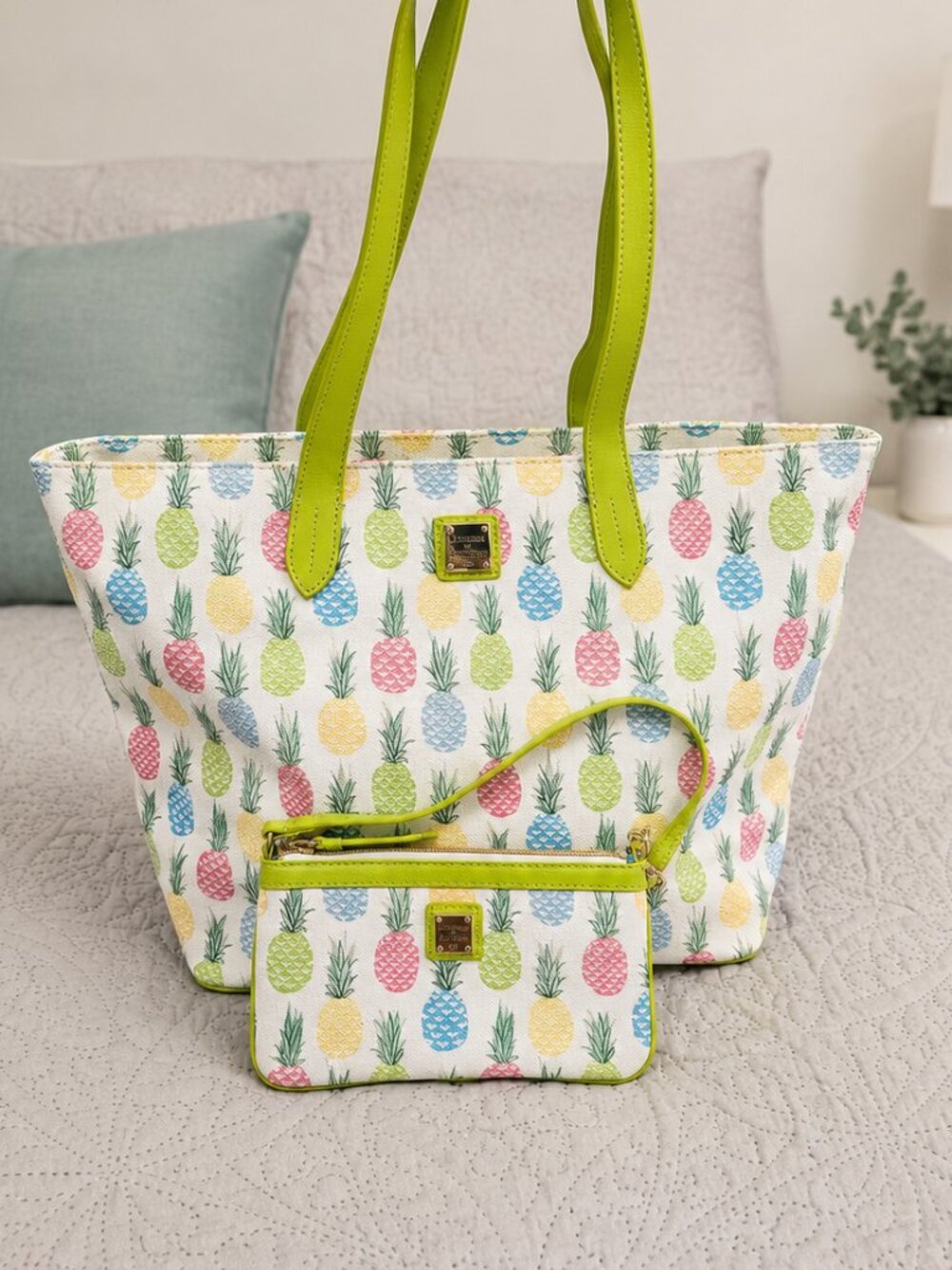 NEW! Dooney & Bourke Tiki Pineapple Zip Satchel and Wristlet Wallet